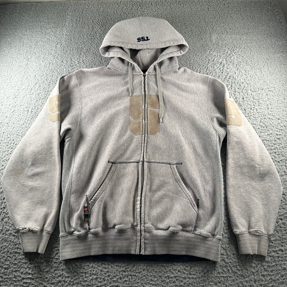Vintage Triple Five Soul Hoodie Mens L Gray Zip Up Fleece Distressed 5 Patch NYC